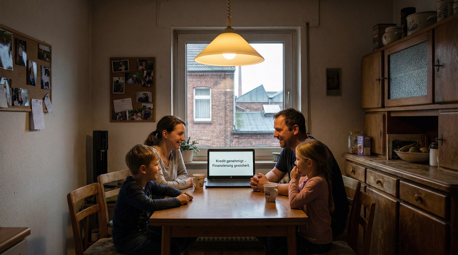 Familie vor ihrem Haus